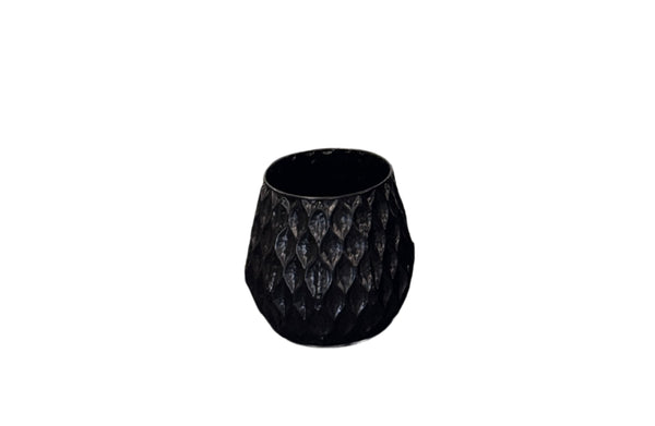  Small Teagon Planter in shiny black with textured diamond pattern.