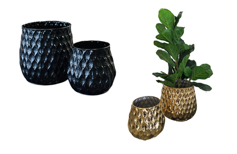 Set of Teagon Planters in shiny gold and black finish – includes large and small sizes