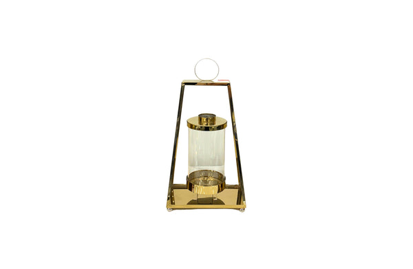 Medium gold tear-shaped lantern – modern steel candle holder