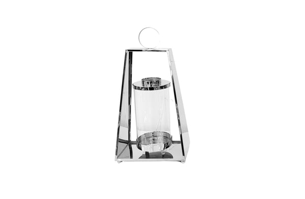  Large silver tear lantern – polished steel with glass candle holder
