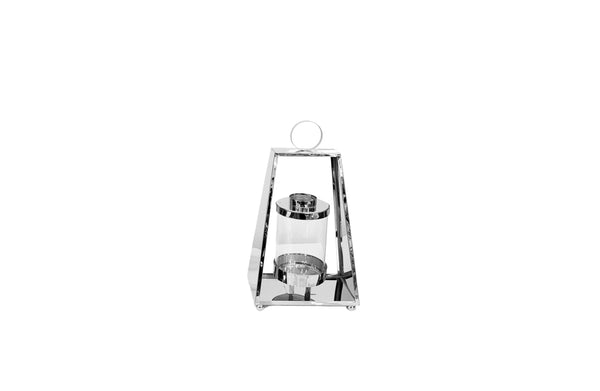 Small silver steel lantern – contemporary accent décor