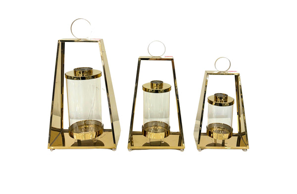 Set of 3 gold tear-shaped steel lanterns – stylish candle display for home décor
