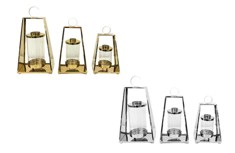 Set of 3 Tear Steel Lanterns in gold and silver – modern candle holders in sleek teardrop design
