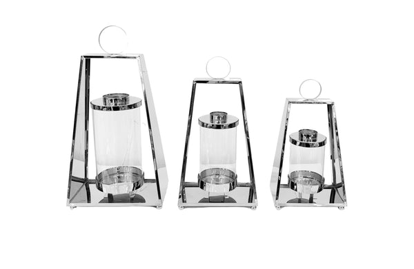Set of 3 silver tear-shaped steel lanterns – elegant modern candle holders