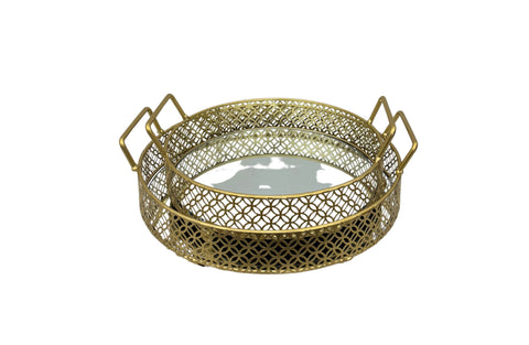 Elegant gold Tegan trays in two sizes with mirrored base.