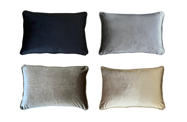 Rectangular velvet cushions in multiple colors with soft luxurious texture
