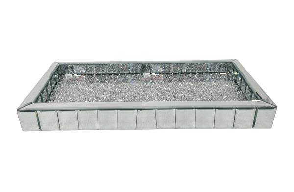 Vogue Diamond Tray in a rectangular plain design with bevelled mirror surface and diamond accents – a chic and practical décor piece.