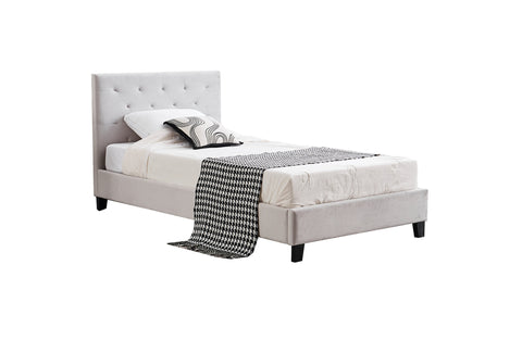 Winston Velvet Single Bed in light grey with tufted headboard and modern design.