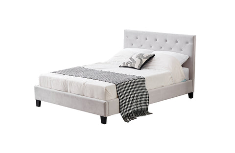 Winston Velvet Tufted Bed in light grey velvet with elegant button-tufted headboard.